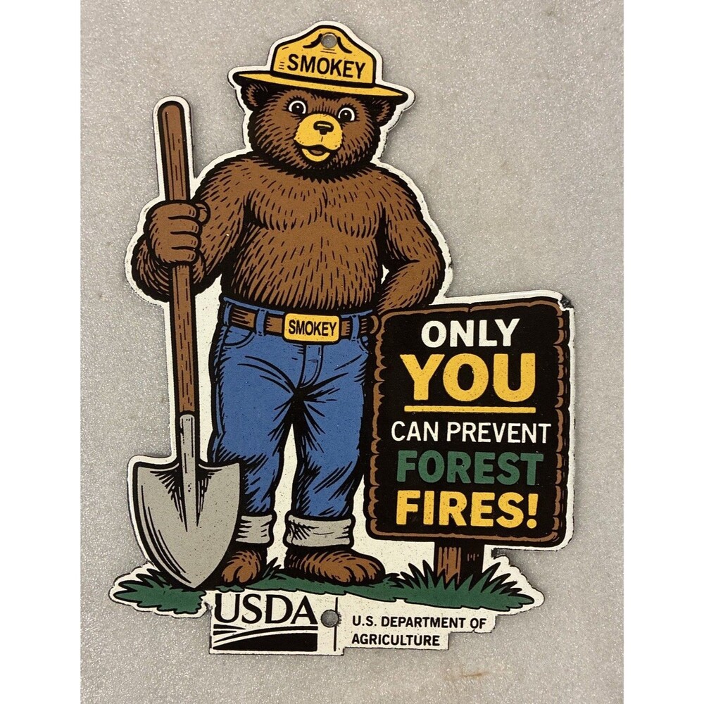 Vintage Smokey Bear Porcelain Sign - Fire Prevention Advertisement Forest Sign